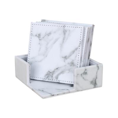 China A046 Sustainable Custom 6 PCS Marbled Leather Square Drink Coaster With Stand Set for sale