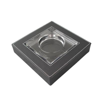 China Leather Ashtray With Custom Logo Office Hotel Organizer Black Crystal Leather Ashtray With Custom for sale