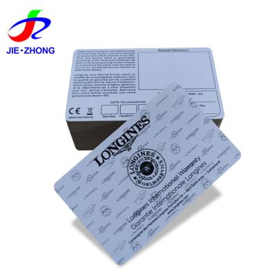 China Waterproof / Waterproof High Quality Printing Custom Plastic PVC Business Watch Watch Authentication Guarantee Card for sale