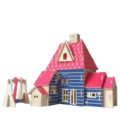 China Wooden Toy Educational Toys 3D Wooden Jigsaw Puzzle House For Kid Jigsaw Puzzles for sale