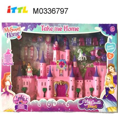 China Cartoon Toy Beauty house set for sale children play dollhouse plastic castle with light and music for sale