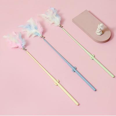 China 38cm Popular Pet Pet Cat Teaser Stick Interactive Toys Feather Cat Catcher Teaser Canvas Magic Wand for sale