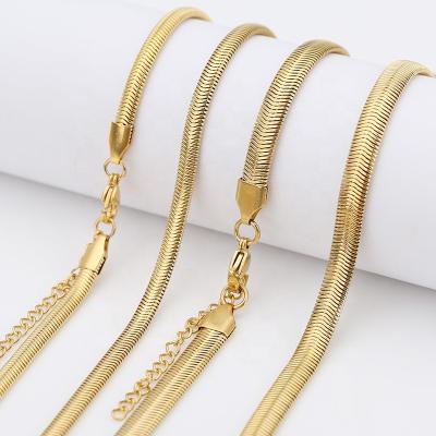 China CLASSIC Gold Plated 4mm Snake Chain Necklace Flat Herringbone Scarves For Women 40cm With 5cm Extended Chain for sale