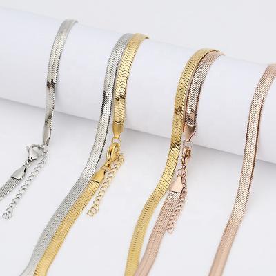 China CLASSIC Snake Chain Necklace 5mm Flat Fishbone Scarves For Women Jewelry 45cm With 5cm Extended Chain for sale