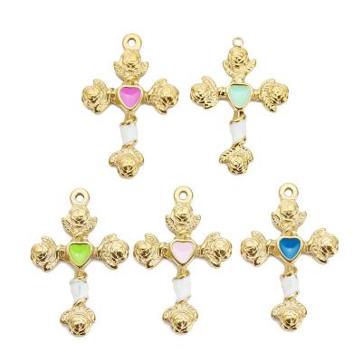 China CLASSIC Stainless Steel Enamel Flower Cross Charms Findings Women Necklace DIY Pendant Jewelry Making Accessories for sale