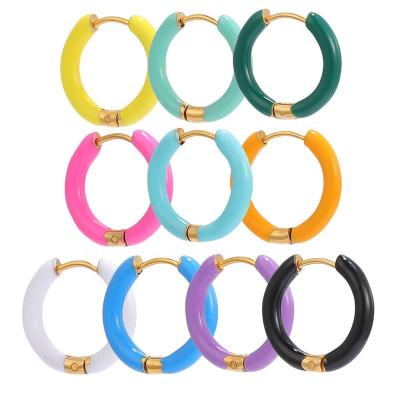 China Simple Stainless Steel Candy Color Enamel Circle Hoop Earrings Women Earrings Shape Kids Jewelry Accessories for sale