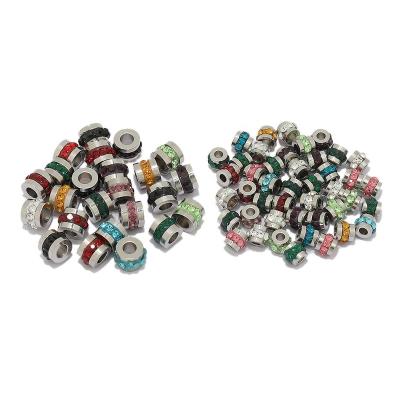 China DIY Jewelry Making Accessories 10Pcs Stainless Steel Rhinestone Loose Spacer Bead Charms DIY Bracelets Making Necklace Pendants Accessories for sale