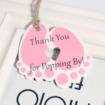 China Birthday Die Cut Baby Gift Cards with Jute Rope Hanging Holes Thank You Card Decoration Card for sale