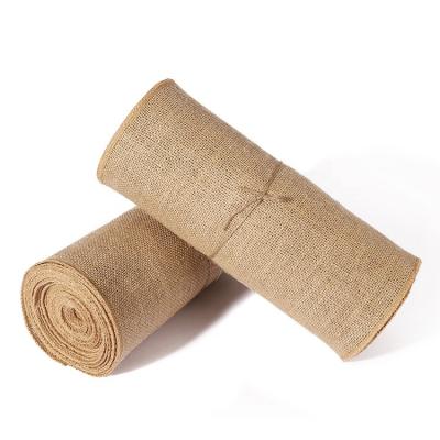 China Sustainable 30cm*10m Natural Burlap Fabric Kitchen Table Decor Wedding Party Burlap Table Runner Roll for sale