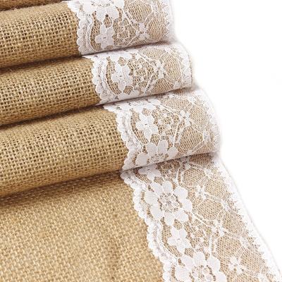 China Eco-Friendly Custom Lace Table Runner Country Wedding Party Cotton Linen Table Runner for sale