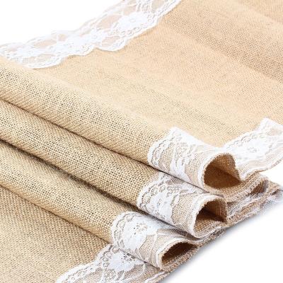 China Sustainable Rustic Linen Jute Burlap Lace Table Runner Home Wedding Dining Decoration Table Runner for sale