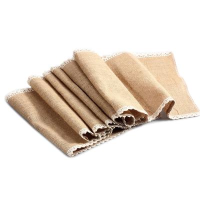 China Eco-Friendly Jute Table Runner Burlap Tablecloth Trendy For Wedding Double Burlap Lace Table Runner for sale