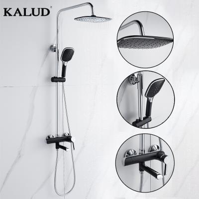 China Without Slide Bar Home Hotel Luxury Rainfall Shower Sets Black Chrome Shower System 3 In 1 Shower Set Wall Mounted Faucets , Mixer Taps For Bathroom for sale