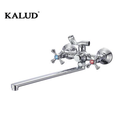 China KALUD Slide Bar Factory Price Bathroom Bath Faucet Long Water Mixer Shower Basin Faucet Modern Brass Wall Mounted Double Handle Faucet for sale