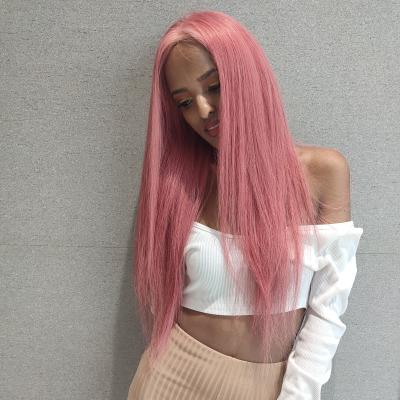 China Lace 13X6 Remy Hair Pink Straight Human Hair Colored Transparent Hd Frontal Wig for sale