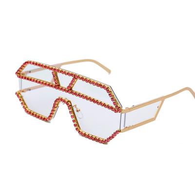 China Fashion Sunglasses Square Trendy Bling Oversized Diamond Rhinestone Rim Big Frame Shading Sun Glasses For Women for sale