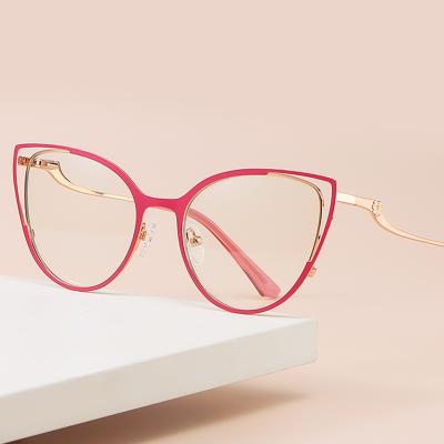 China Ready Metal Cat Eye Frames Anti Blue Light Running Optical Frame Fashion Big Blocking Computer Eye Glass Glasses for sale