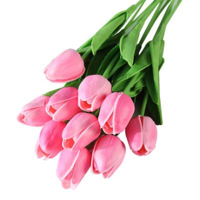 China Hot Selling Artificial Flowers Touch Natural Beautiful Home Decorative Pink Single Tulips Flowers 33cm In Cheap Bulk for sale