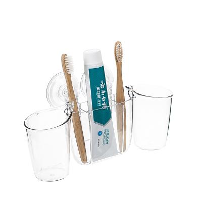 China Bathroom Sustainable Suction Good Quality Toothbrush Holder Plastic Holder With Cups for sale