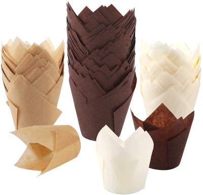 China 200pcs Paper Tulip Cupcake Baking Cups, Muffin Liners Baking Racks, Rustic Cupcake Wrapper, Brown, White and Nature Color for sale