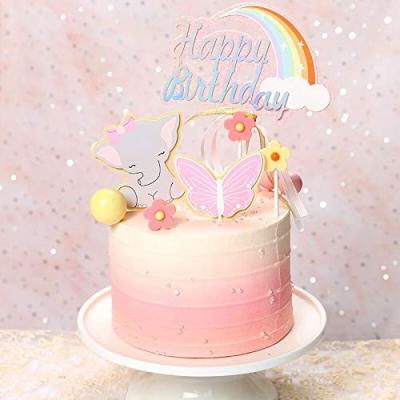 China Eco-friendly Material Rainbow Happy Birthday Cake Topper For Baby Birthday Cake Food Party Decorations for sale