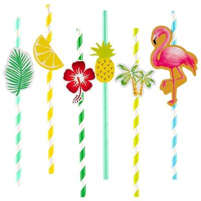 China Tropical Striped Decorative Hawaiian Paper Straws Party Decoration Straws For Luau Beach Hawaiian Pool Party Supplies for sale