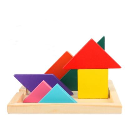 China Cartoon Toy Manual Shape Assembly Mental Developmental Toys Tangram Wooden Board Jigsaw Puzzle for sale