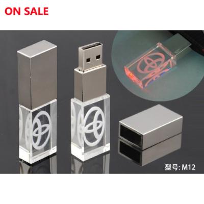 China Crystal Luxury Gifts Customized Crystal Laser Logo LED Light USB 3.0 Flash Drive for sale