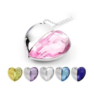 China High End Promotional Crystal Necklace Heart Shape Metal Jewelry Gifts USB Flash Drive, Custom Heart Shape USB Flash Drive for sale