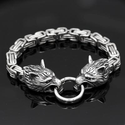 China Fashion Hot Selling Viking Vintage Men's Thick Chain Stainless Steel Wolf Head Wolf Head Bracelet for sale