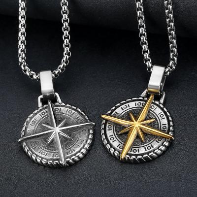 China High Quality Vintage Stainless Steel Viking Cross Compass Pendant Necklace of the North for Men for sale