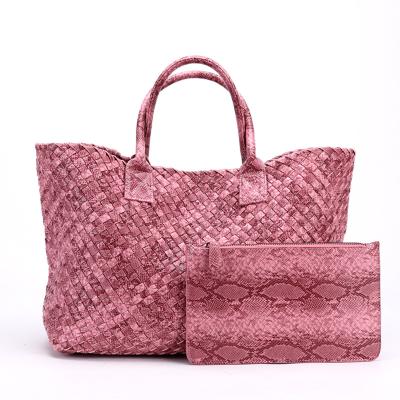 China Fashion Design Large Capacity High Capacity Purse Luxury Pattern Woven Women Shoulder Leather Lady Bags Casual Bag Fashion Design Python Handbag Packing for sale