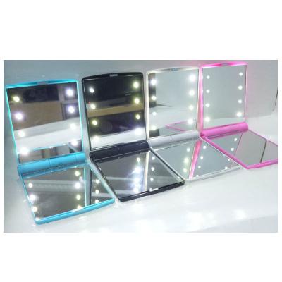 China Lighted Travel Makeup Mirror Easy To Carry Mini Fold Pocket Makeup Mirror With 8 Led Light for sale