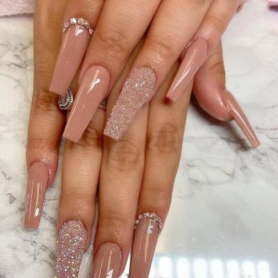 China Professional and Durable Wholesale Private Label Nails Coffin Almond Luxury Long French Press On Nails Diamond Artificial Fingernails Acrylic for sale