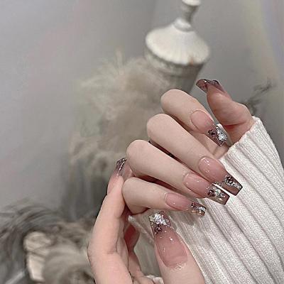 China Professional Long Lasting Shiny Beauty Nails Diamond Wear Armor Extra Long Press On Nails Artificial Nails for sale