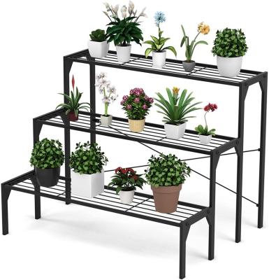 China Modern Multifunctional Metal Ladder Plant Stands 3 Tier Metal Plant Rack For Indoor And Outdoor for sale