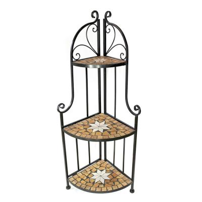 China Modern Outdoor And Indoor Mosaic With Iron Plant Stand 3 Tier Folding Plant Stand Pot Holder for sale