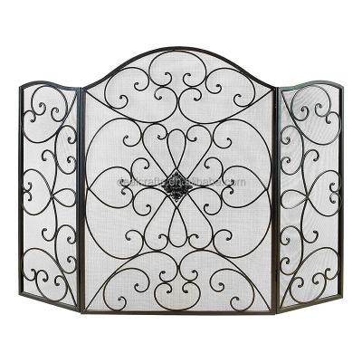 China Home& Garden 3 Panel Metal Scrollwork Fire Door Guard Mesh Fire Screen for sale