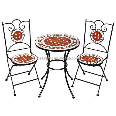 China Rustic Mosaic Garden Table With 2 Chairs Furniture Set Outdoor Decor Terracotta Pottery for sale