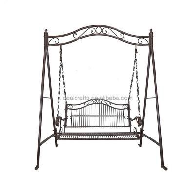 China Traditional Wrought Iron Metal Outdoor Garden Patio Balcony Hanging Double Seat Swings With Rack for sale