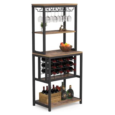 China Sustainable Multifunctional Freestanding 4-Tier Wine Rack With Rack And Wine Glass Storage For Home Kitchen Dining Room for sale