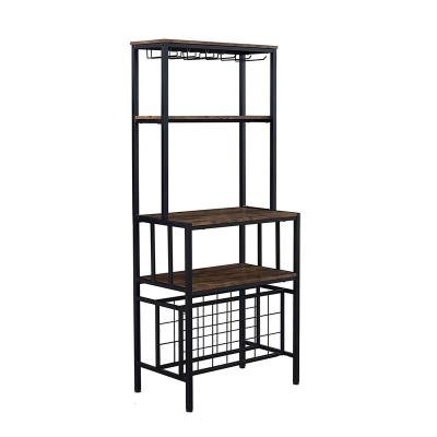 China Sustainable Industrial 4-Tier Wine Rack Free Standing Floor with Wine Storage and Glass Rack for Home Kitchen Dining Room for sale