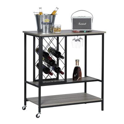 China Sustainable Industrial Console Table with Wine Rack and Glass Stand, Wood and Metal 3-Tier Bar Sideboard for Home for sale