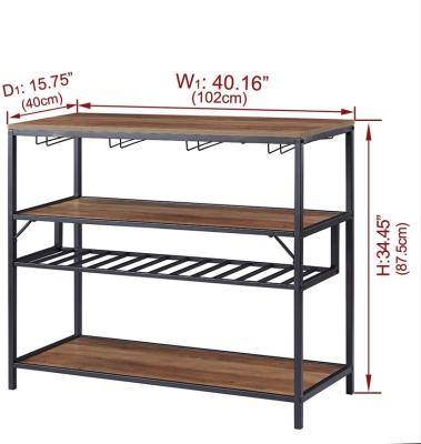 China Sustainable Metal and Wood Modern Wine Rack, Freestanding Floor Wine Storage with Wine Shelf and Glass Rack for Liquor Bar Cabinet for sale