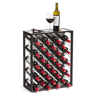 China Sustainable Indoor 32 Bottle Wine Rack With Glass Table Top , Free Standing Metal Wine Storage Rack for sale