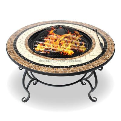 China Round Outdoor Heating Outdoor Iron With Mosaic Top Fire Pit Table Marble Fire Pit for sale