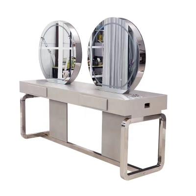 China Stainless Steel LED Light Stainless Steel Hair Salon Mirror Station Barber Station ZY-MS090 for sale