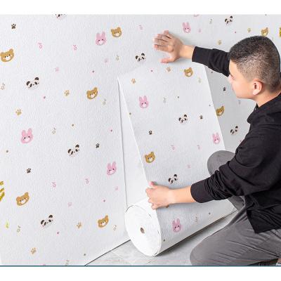 China Linen Waterproof Canvas Wallpaper Cartoon Grain Wall Self Adhesive Xpe Foam Wall Moisture Proof Sticker For Home for sale