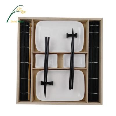 China Viable Contemporary Tableware 8 PCS Sushi Dinner Set For Two In Gift Box With Bamboo Table Mat Chopsticks for sale