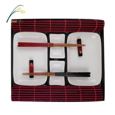 China Sustainable Contemporary Ceramic Sushi Dish With Bamboo Mat Tableware Set With Nice Wooden Storage Box For 2 As A Gift for sale